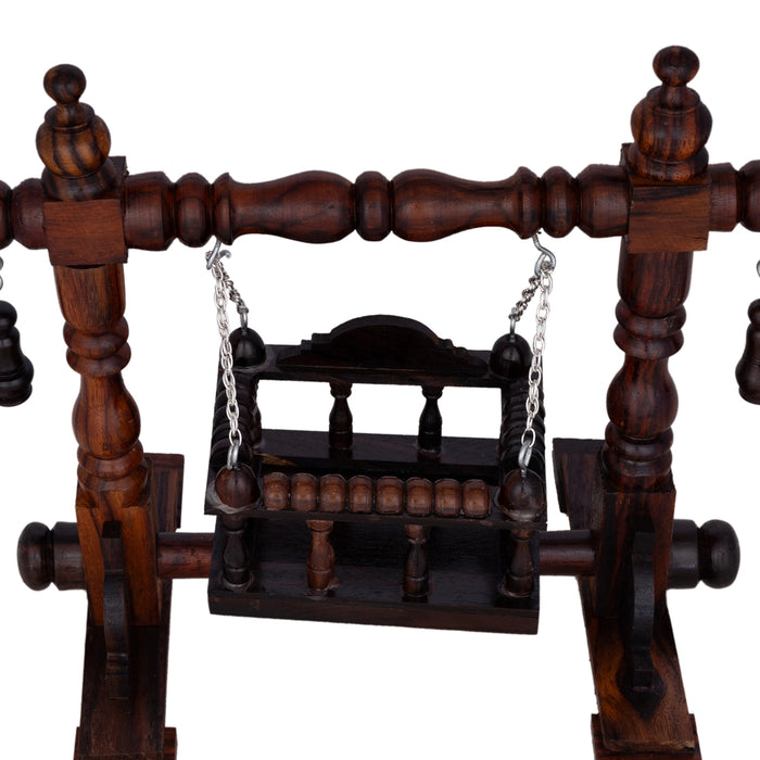 Wooden Jhula - 9.25 x 10 x 6 Inches | Handcrafted Jhoola/ Wooden Swing Jhula for Deity - Pooja Aasan & Bajot & Pooja Mat