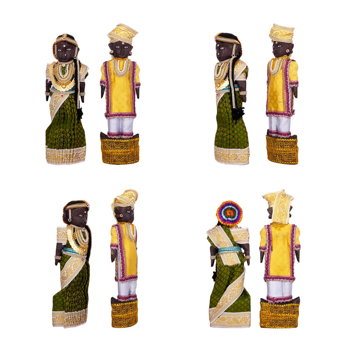 Decorative Marapachi Bommai Pair - 12 x 4 Inches | Wood Sculpture/ Marapachi Doll/ Kolu Bommai for Home Decor - Marapachi Bommai