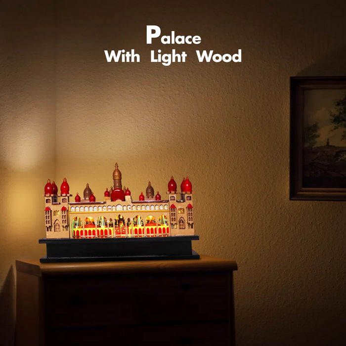 3D Wooden Palace With LED Light – 8 x 5 Inches | Wooden Mysore Palace / Palace Model for Home Decor
