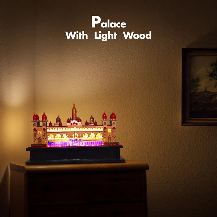 3D Wooden Palace LED Showpiece – 10 x 7 Inches | Wooden Mysore Palace / Mysore Palace Model for Home Decor