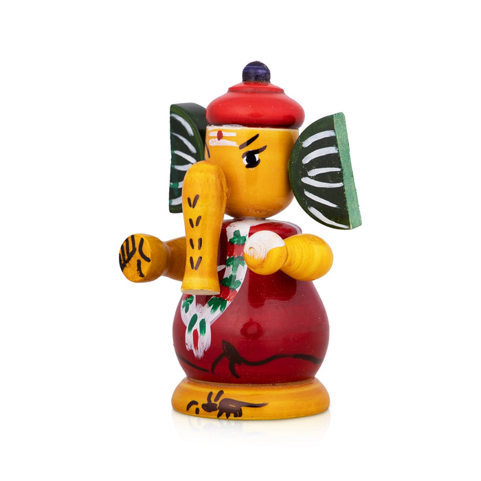 Spring Ganesh Murti - 4 X 2.75 Inches | Wood Sculpture/ Painted Spring Ganpati Murti for Car & Table Decor - Kondapalli Wooden Toys