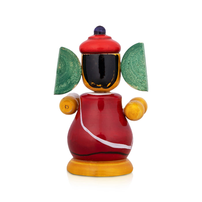 Spring Ganesh Murti - 4 X 2.75 Inches | Wood Sculpture/ Painted Spring Ganpati Murti for Car & Table Decor - Kondapalli Wooden Toys