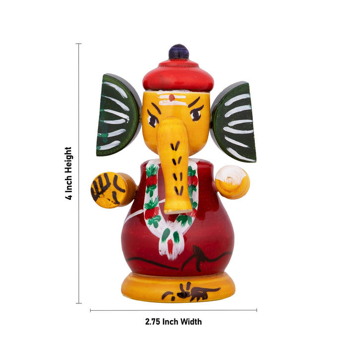 Spring Ganesh Murti - 4 X 2.75 Inches | Wood Sculpture/ Painted Spring Ganpati Murti for Car & Table Decor - Kondapalli Wooden Toys