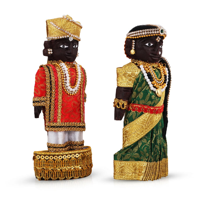 Marapachi Bommai Pair - 6 x 2.75 Inches | Marapachi Doll/ Kolu Bommai/ Decorative Doll/ Wood Sculpture for Home - Marapachi Bommai