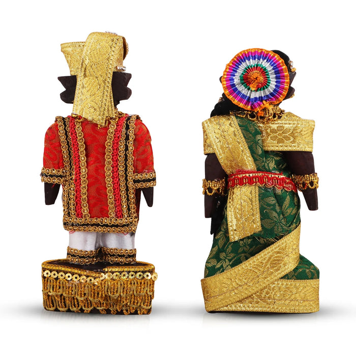 Marapachi Bommai Pair - 6 x 2.75 Inches | Marapachi Doll/ Kolu Bommai/ Decorative Doll/ Wood Sculpture for Home - Marapachi Bommai