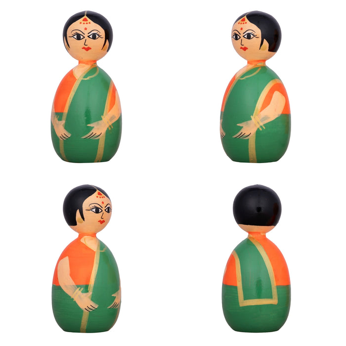 Chettiyar Chettachi Pair - 4 x 2 Inches | Wooden Statue/ Thatha Patti Pair for Home Decor - Table Stand Accessories