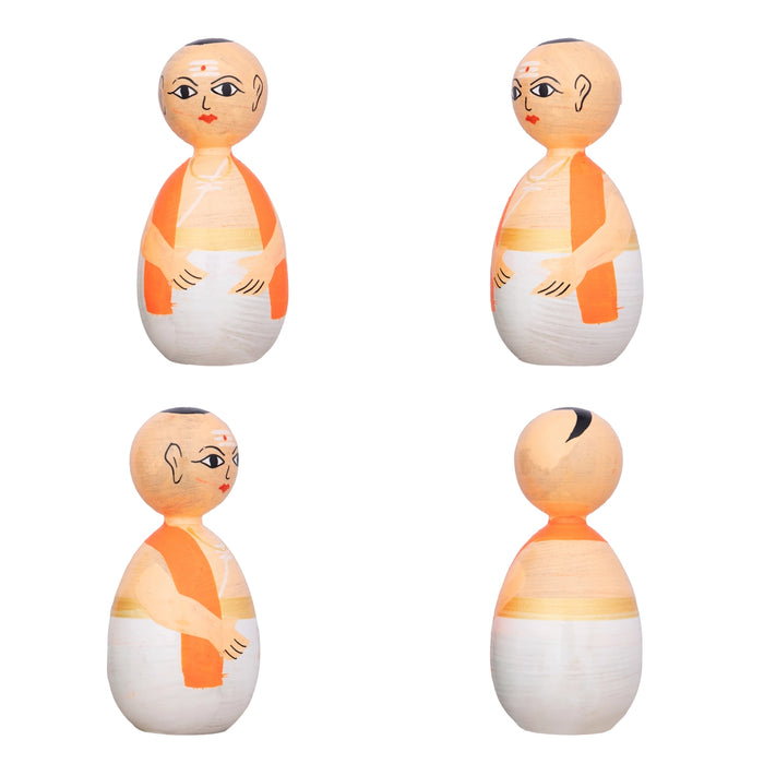 Chettiyar Chettachi Pair - 4 x 2 Inches | Wooden Statue/ Thatha Patti Pair for Home Decor - Table Stand Accessories