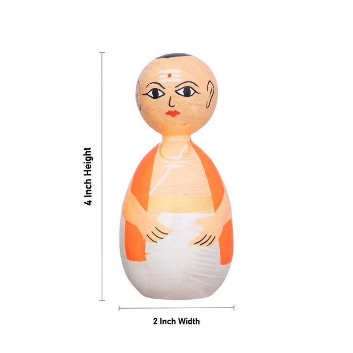 Chettiyar Chettachi Pair - 4 x 2 Inches | Wooden Statue/ Thatha Patti Pair for Home Decor - Table Stand Accessories