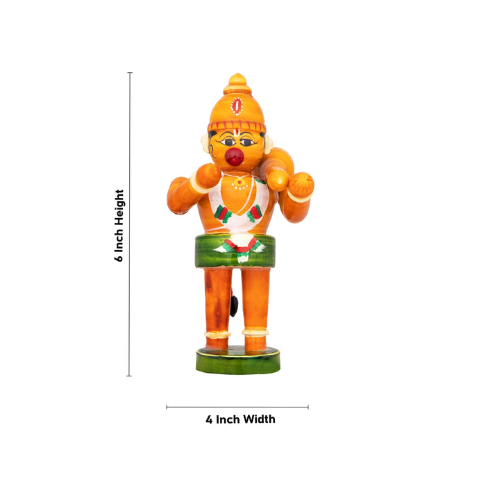 Anjaneya Statue - 6 x 4 Inches | Wooden Statue/ Hanuman Idol/ Hanuman Statue for Pooja