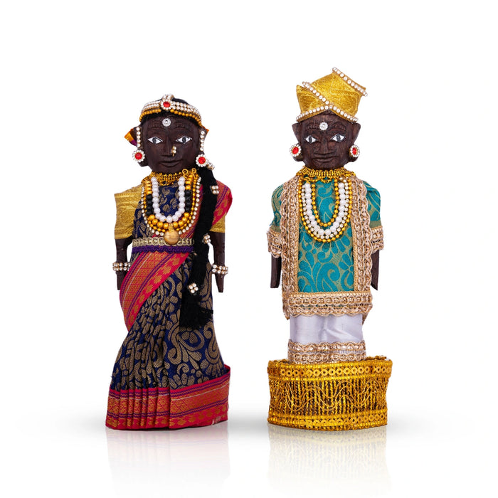 Marapachi Bommai Pair - 7 x 2.75 Inches | Marapachi Doll/ Kolu Bommai/ Decorative Doll/ Wood Sculpture for Home - Marapachi Bommai
