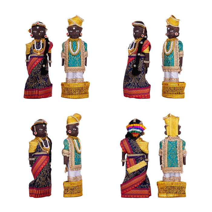 Marapachi Bommai Pair - 7 x 2.75 Inches | Marapachi Doll/ Kolu Bommai/ Decorative Doll/ Wood Sculpture for Home - Marapachi Bommai