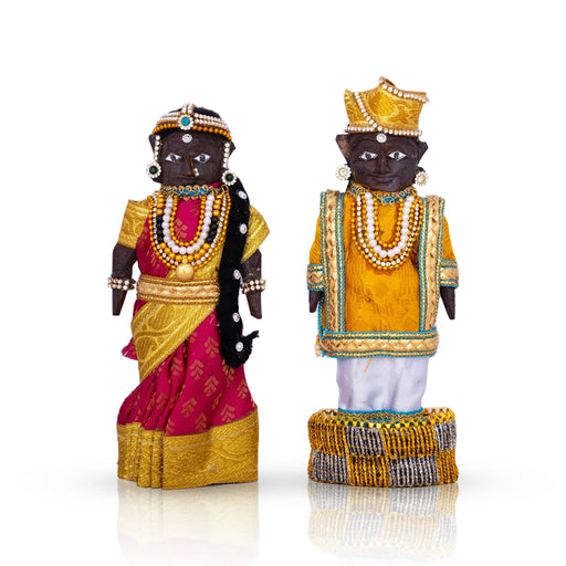 Marapachi Bommai Pair - 7 x 2.75 Inches | Marapachi Doll/ Kolu Bommai/ Decorative Doll/ Wood Sculpture for Home - Marapachi Bommai