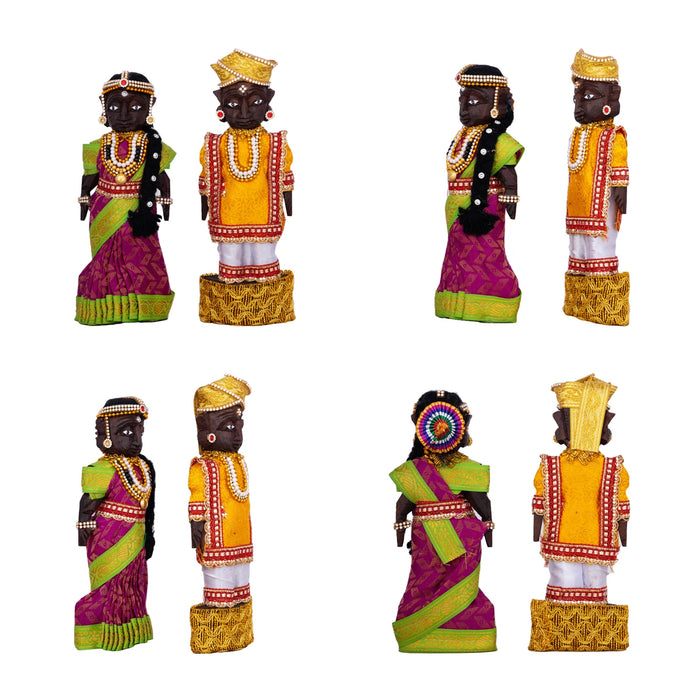 Marapachi Bommai Pair - 7 x 2.75 Inches | Marapachi Doll/ Kolu Bommai/ Decorative Doll/ Wood Sculpture for Home - Marapachi Bommai