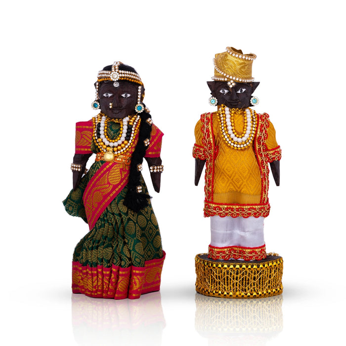Marapachi Bommai Pair - 7 x 2.75 Inches | Marapachi Doll/ Kolu Bommai/ Decorative Doll/ Wood Sculpture for Home - Marapachi Bommai