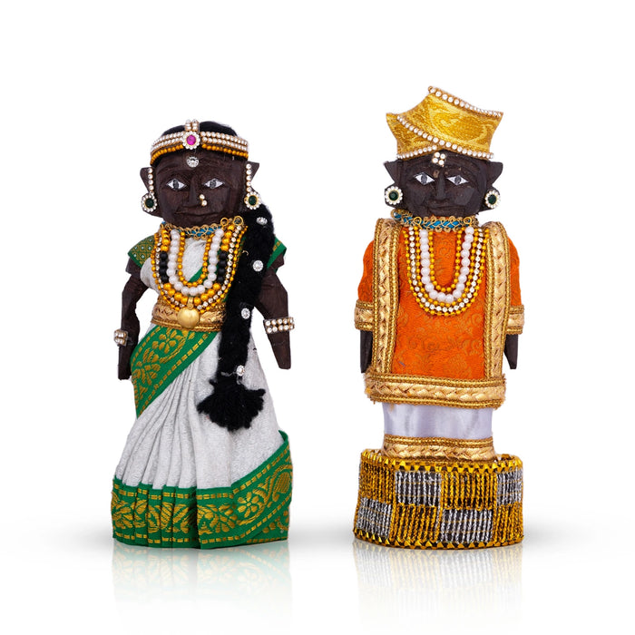 Marapachi Bommai Pair - 7 x 2.75 Inches | Marapachi Doll/ Kolu Bommai/ Decorative Doll/ Wood Sculpture for Home - Marapachi Bommai