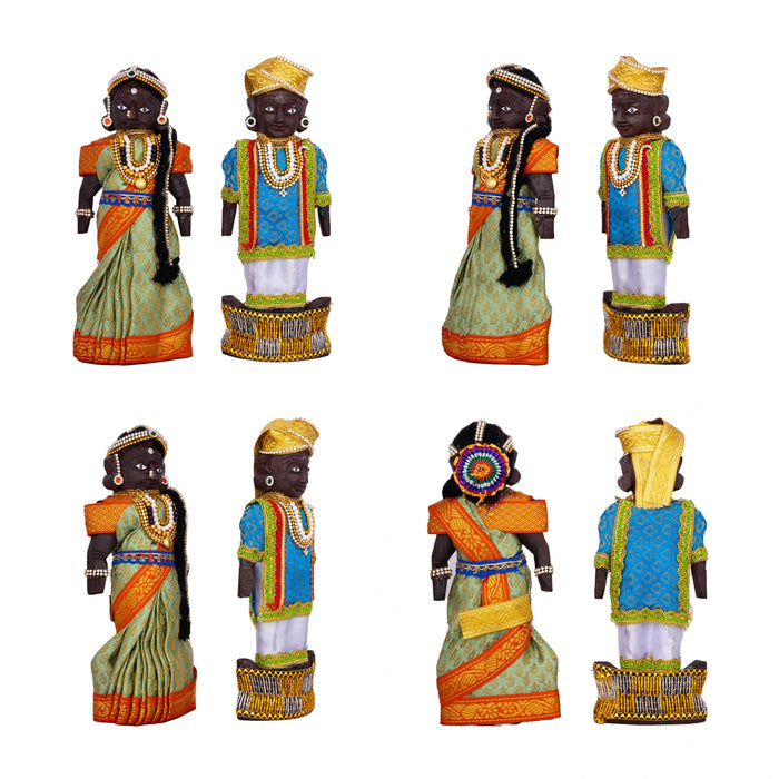 Marapachi Bommai Pair - 8 x 3.5 Inches | Marapachi Doll/ Kolu Bommai/ Decorative Doll/ Wood Sculpture for Home - Marapachi Bommai