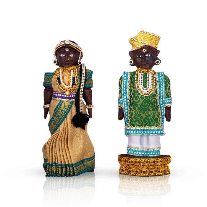 Marapachi Bommai Pair - 8 x 3.5 Inches | Marapachi Doll/ Kolu Bommai/ Decorative Doll/ Wood Sculpture for Home - Marapachi Bommai