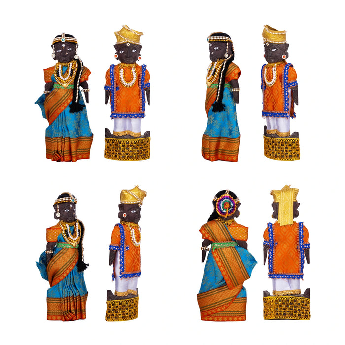 Marapachi Bommai Pair - 8 x 3.5 Inches | Marapachi Doll/ Kolu Bommai/ Decorative Doll/ Wood Sculpture for Home - Marapachi Bommai