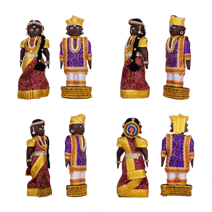 Marapachi Bommai Pair - 8 x 3.5 Inches | Marapachi Doll/ Kolu Bommai/ Decorative Doll/ Wood Sculpture for Home - Marapachi Bommai