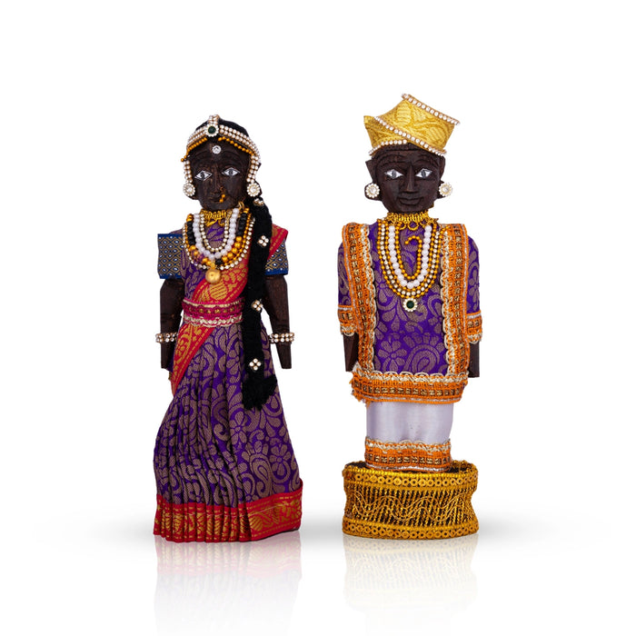 Marapachi Bommai Pair - 8 x 3.5 Inches | Marapachi Doll/ Kolu Bommai/ Decorative Doll/ Wood Sculpture for Home - Marapachi Bommai