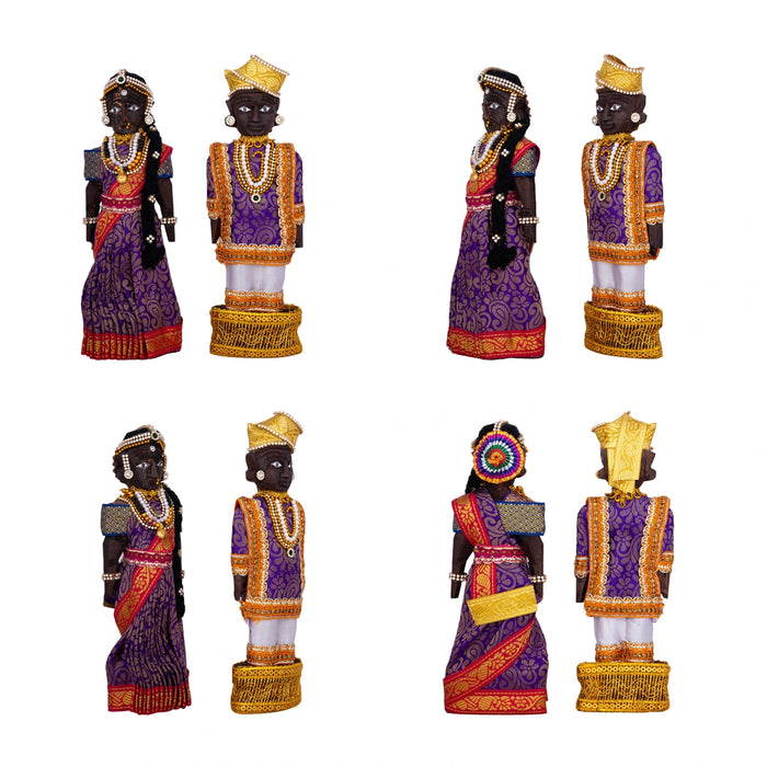 Marapachi Bommai Pair - 8 x 3.5 Inches | Marapachi Doll/ Kolu Bommai/ Decorative Doll/ Wood Sculpture for Home - Marapachi Bommai