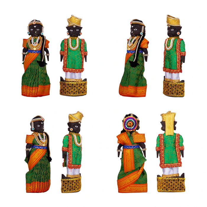 Marapachi Bommai Pair - 8 x 3.5 Inches | Marapachi Doll/ Kolu Bommai/ Decorative Doll/ Wood Sculpture for Home - Marapachi Bommai