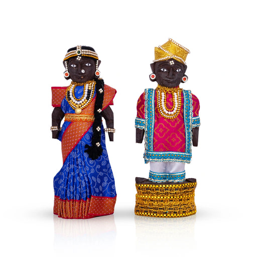 Marapachi Bommai Pair - 8 x 3.5 Inches | Marapachi Doll/ Kolu Bommai/ Decorative Doll/ Wood Sculpture for Home - Marapachi Bommai