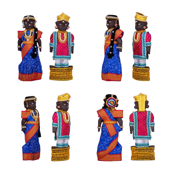 Marapachi Bommai Pair - 8 x 3.5 Inches | Marapachi Doll/ Kolu Bommai/ Decorative Doll/ Wood Sculpture for Home - Marapachi Bommai