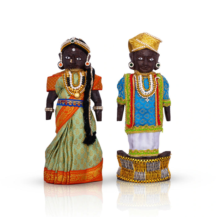 Marapachi Bommai Pair - 8 x 3.5 Inches | Marapachi Doll/ Kolu Bommai/ Decorative Doll/ Wood Sculpture for Home - Marapachi Bommai