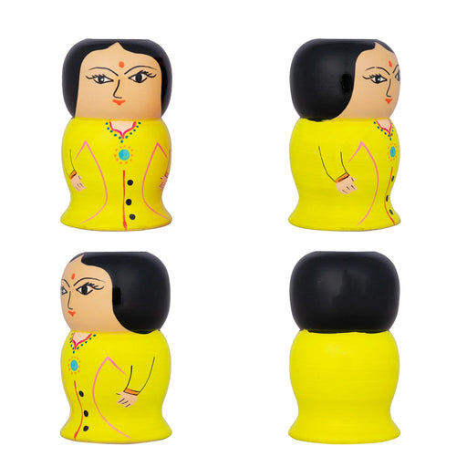 Raja Rani Design Pen Stand Pair - 4.75 x 2.25 Inches | 2 Pcs/ Wooden Pen Holder/ Pen Organizer for Desk - Table Stand Accessories