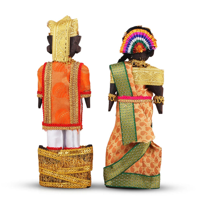 Marapachi Bommai Pair - 10 x 3.5 Inches | Marapachi Doll/ Kolu Bommai/ Decorative Doll/ Wood Sculpture for Home - Marapachi Bommai