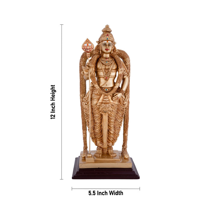 Murugan Statue - 12 x 5.5 Inches | Resin Statue/ Standing Kartikeya Statue for Pooja