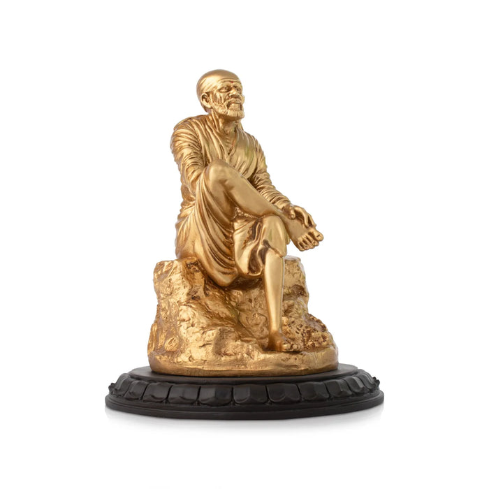 Saibaba Statue – 10 x 7 Inches | Shirdi Sai Baba Idol/ Gold Polish Saibaba Idol for Pooja - Fibre Murties