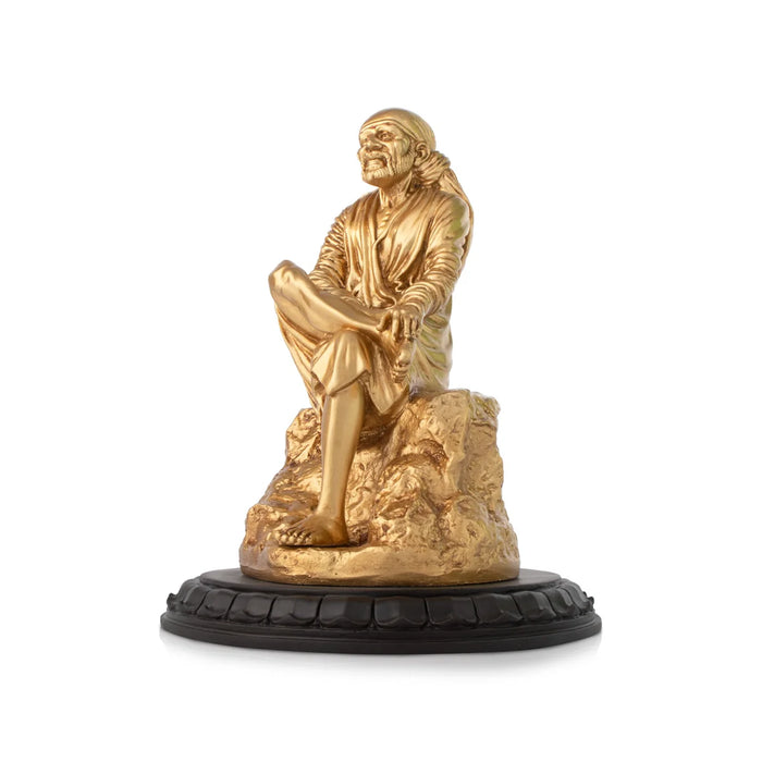 Saibaba Statue – 10 x 7 Inches | Shirdi Sai Baba Idol/ Gold Polish Saibaba Idol for Pooja - Fibre Murties