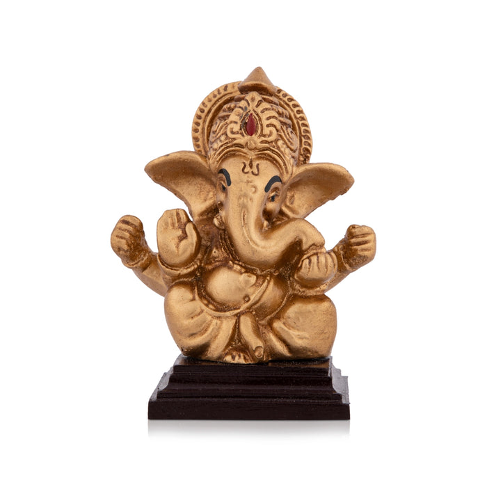 Ganesh Murti With Base - 3 x 2.5 Inches | Resin Ganpati Murti/ Sitting Vinayaka Statue for Pooja - Fibre Murties