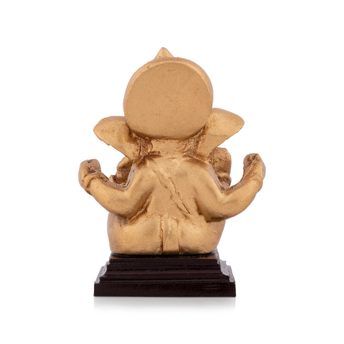 Ganesh Murti With Base - 3 x 2.5 Inches | Resin Ganpati Murti/ Sitting Vinayaka Statue for Pooja - Fibre Murties