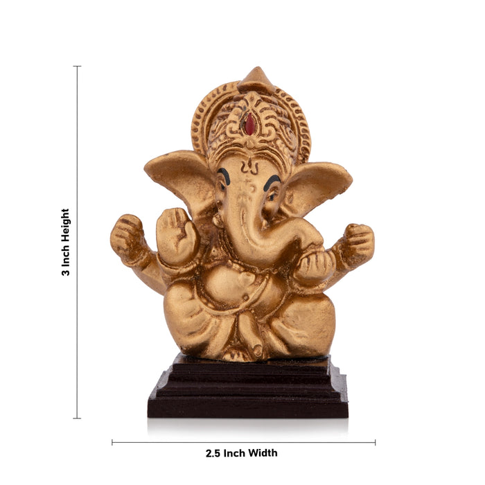 Ganesh Murti With Base - 3 x 2.5 Inches | Resin Ganpati Murti/ Sitting Vinayaka Statue for Pooja - Fibre Murties