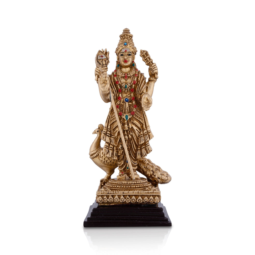 Murugan Statue With Peacock - 6 x 2.25 Inches | Resin Statue/ Standing Murugan Silai With Base for Pooja