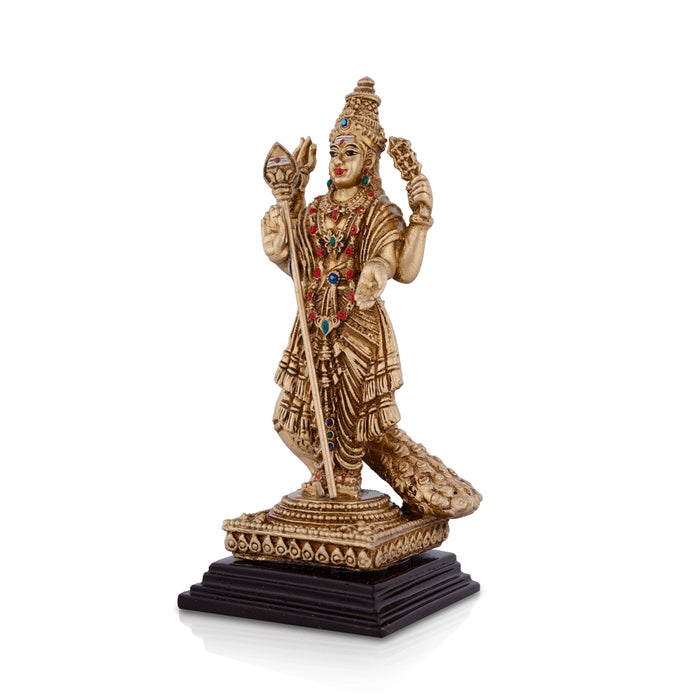 Murugan Statue With Peacock - 6 x 2.25 Inches | Resin Statue/ Standing Murugan Silai With Base for Pooja