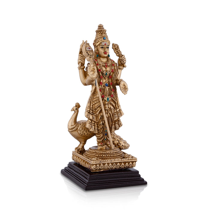 Murugan Statue With Peacock - 6 x 2.25 Inches | Resin Statue/ Standing Murugan Silai With Base for Pooja