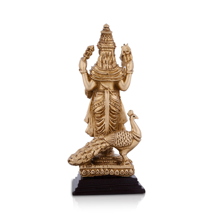 Murugan Statue With Peacock - 6 x 2.25 Inches | Resin Statue/ Standing Murugan Silai With Base for Pooja