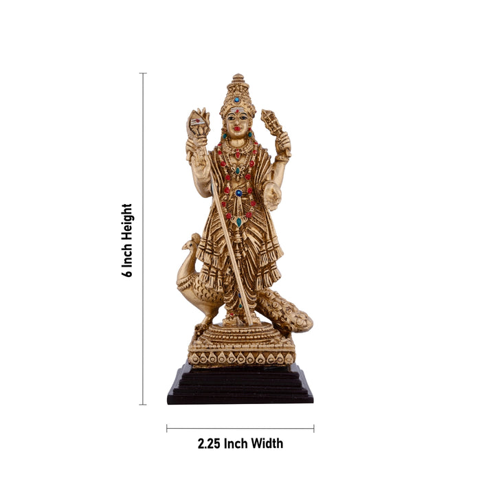 Murugan Statue With Peacock - 6 x 2.25 Inches | Resin Statue/ Standing Murugan Silai With Base for Pooja