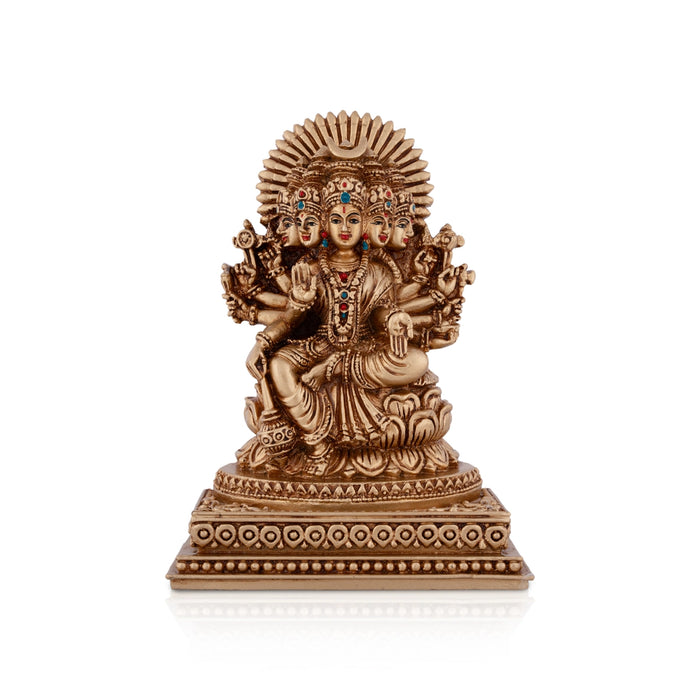 Gayatri Devi Sitting On Lotus Flower - 6 x 4.25 Inches | Resin Statue/ Gold Polish Gayathri Devi for Pooja