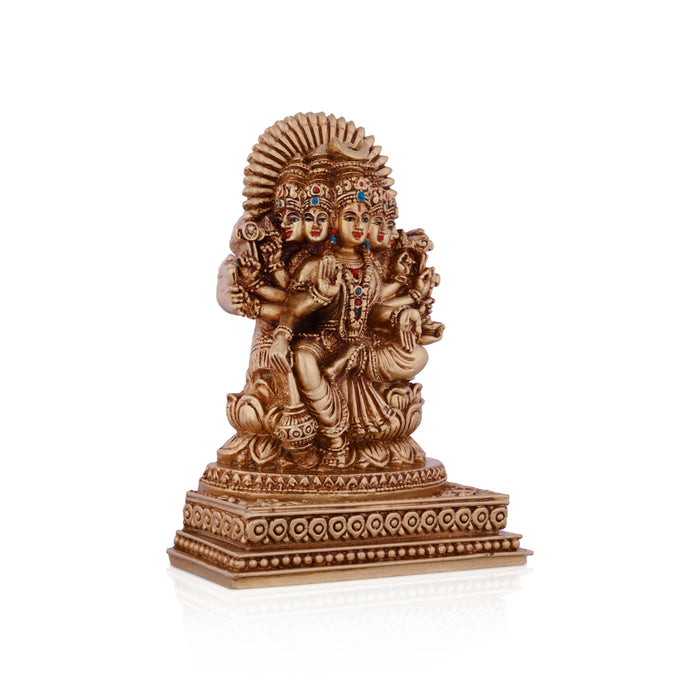 Gayatri Devi Sitting On Lotus Flower - 6 x 4.25 Inches | Resin Statue/ Gold Polish Gayathri Devi for Pooja