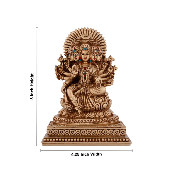 Gayatri Devi Sitting On Lotus Flower - 6 x 4.25 Inches | Resin Statue/ Gold Polish Gayathri Devi for Pooja