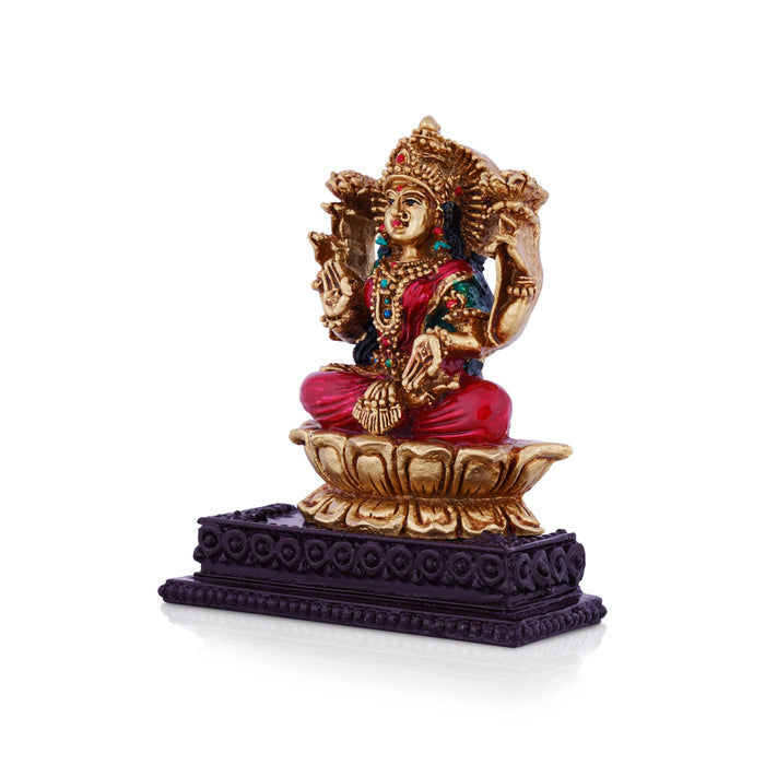 Lakshmi Idol Sitting On Lotus Flower - 4 x 3.5 Inches | Resin Statue/ Coloured Laxmi Idol for Pooja