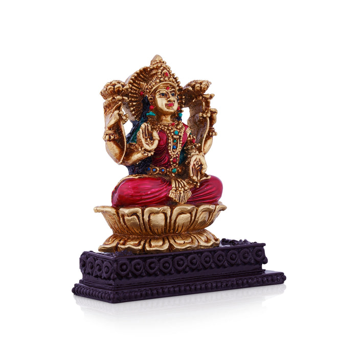 Lakshmi Idol Sitting On Lotus Flower - 4 x 3.5 Inches | Resin Statue/ Coloured Laxmi Idol for Pooja