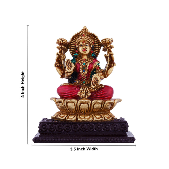 Lakshmi Idol Sitting On Lotus Flower - 4 x 3.5 Inches | Resin Statue/ Coloured Laxmi Idol for Pooja