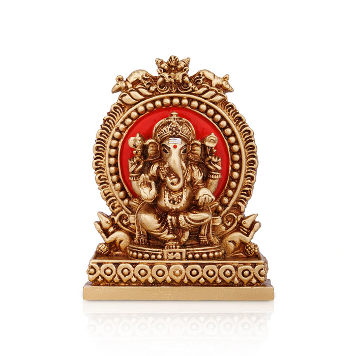 Ganesh Murti With Arch - 4 x 3 Inches | Ganpati Murti Sitting On Sinhasan/ Resin Statue for Pooja