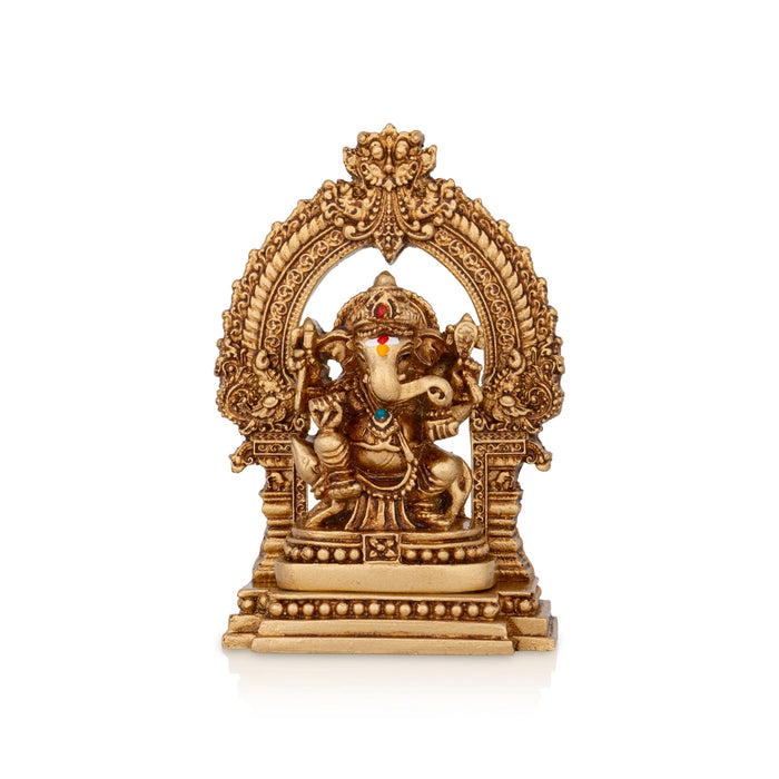 Ganesh Murti With Arch Sitting On Base - 4 x 2.5 Inches | Resin Statue/ Vinayaka Statue for Pooja - Fibre Murties